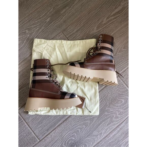 BURBERRY Women's Mason Vintage Check Platform Combat Boots NEW